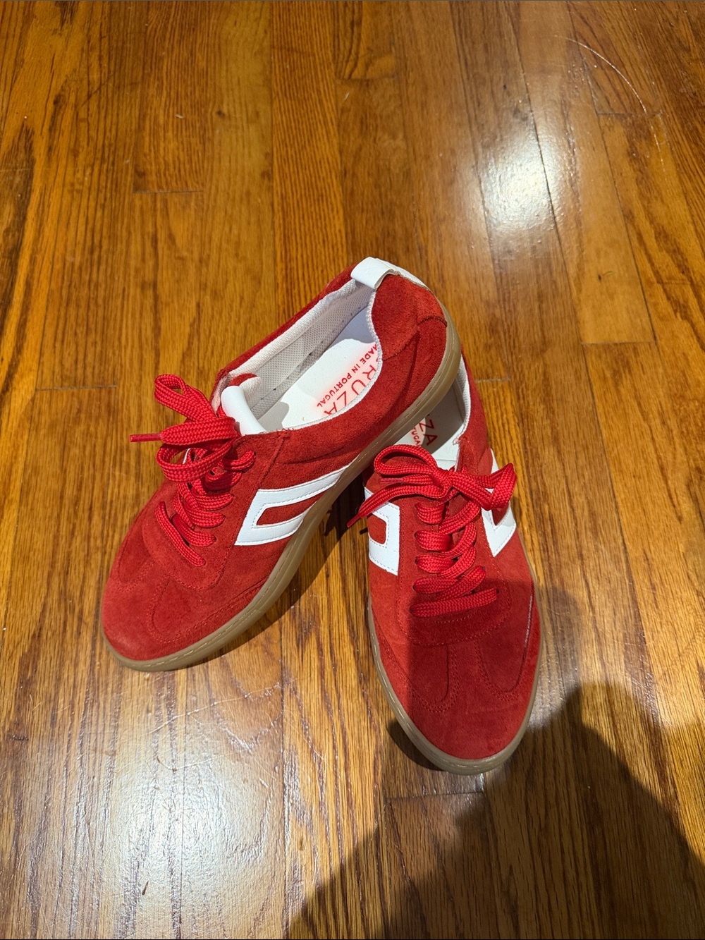 Red Suede Women’s Sneakers with White Accents